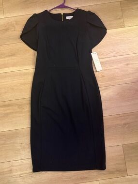 NWT Calvin Klein Navy Blue Puff Sleeve Sheath Dress Size 8 Business Interview Pa